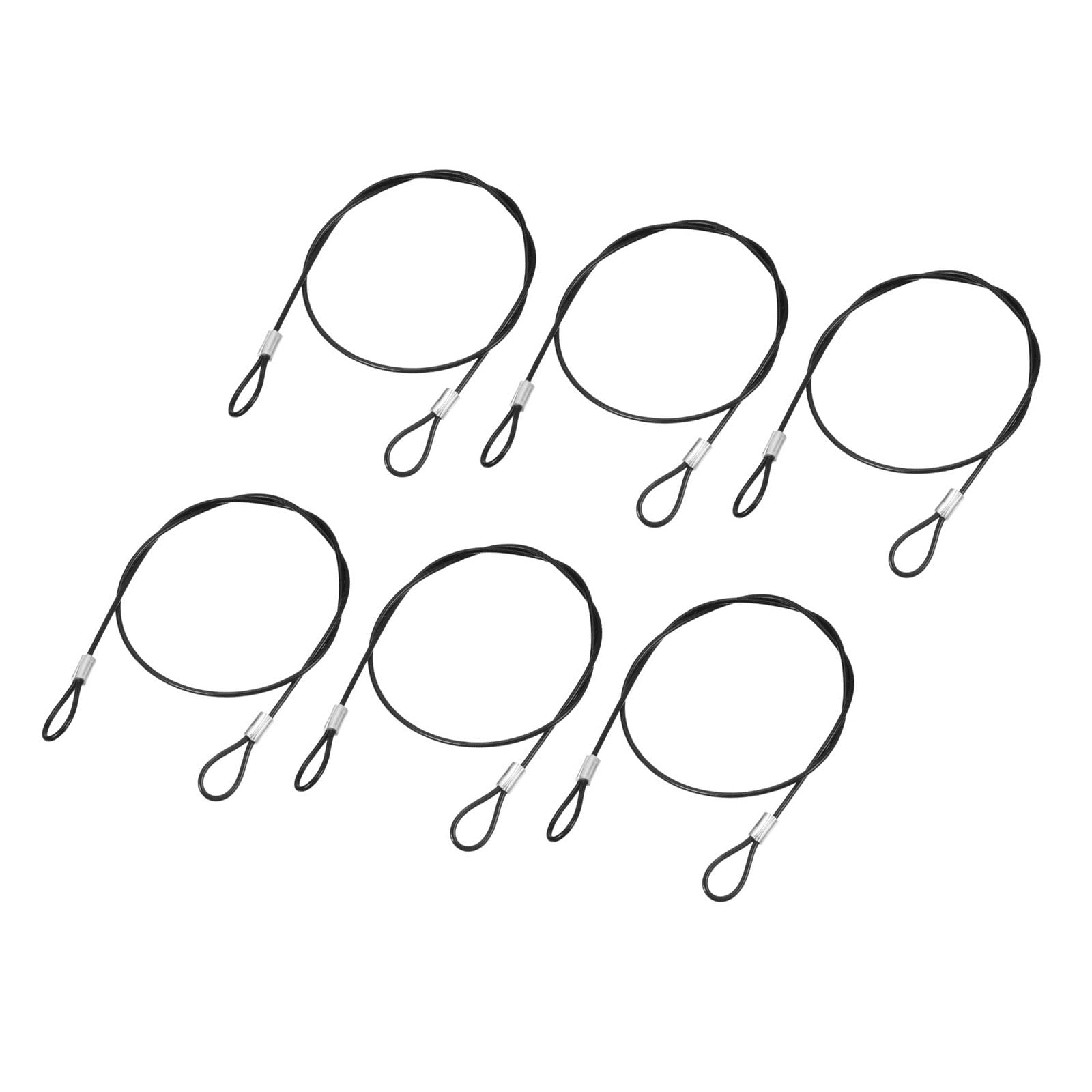 YOKIVE 6 Pcs Safety Cable Locks, Stainless Steel Security Wire Ropes with Double Loop | Great for Homes Doors Fences (Black, 2=Ft, 2mm Dia)