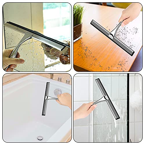 Duschabzieher Edelstahl Fensterabzieher Duschwischer mit Wandaufhänger ohne bohren Silikon-Wischlippe Fensterabzieher für Badezimmer, Spiegel, Fenster, Glasreinigung, Dusche, Badezimmer, Autoscheiben
