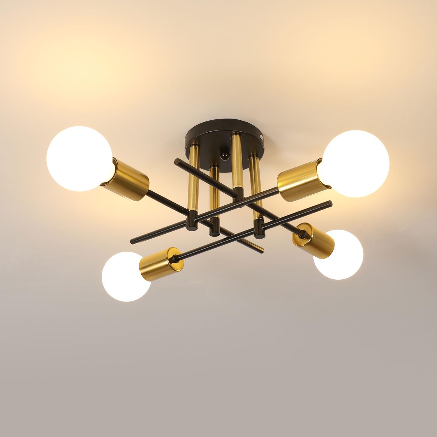 Riserva Sputnik Ceiling Light, E27 4 Lights Industrial Chandelier Gold, Decorative Vintage Metal Ceiling Lamp for Bedroom, Living Room, Dining Room, Kitchen, Cafe