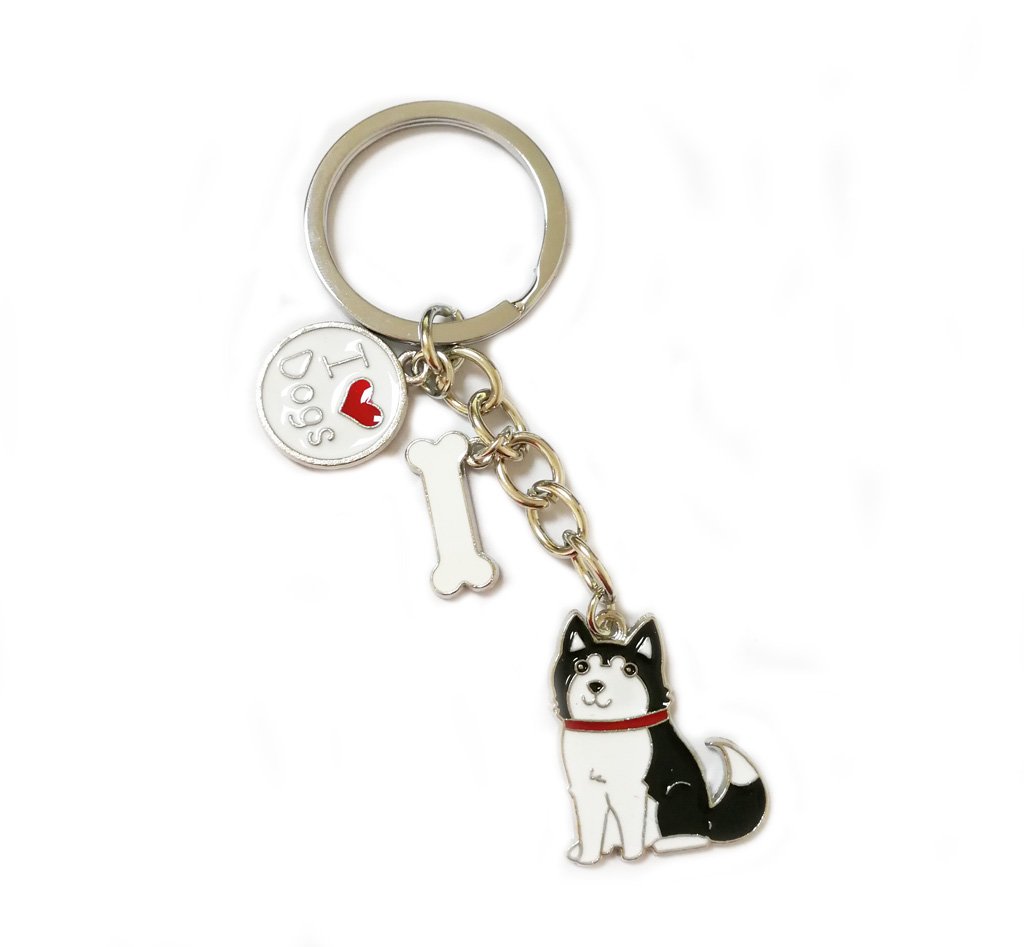 BbearT® Dog Tag Dog Key-ring Keychain,Cute Small Dog Puppy ID Tags Metal Dog Keychain Keyring Keyfob Key Tags Car Keyring Bag Charm Birthday (Black Husky)