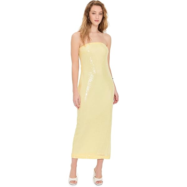 endless rose Women's Strapless Ruffled Maxi Dress, Butter, XS at Amazon  Women's Clothing store