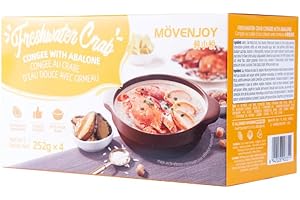 Movenjoy Freshwater Crab Congee with Abalone, 252g x 4 Pack Savory Ready-to-Eat Seafood Congee – Traditional Meal with Crab, 
