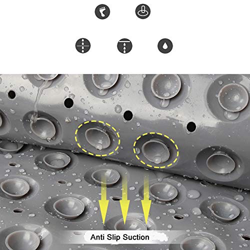 MIFAVOR Shower Mat Non Slip Washable Waterproof Bath Mats for Bathroom with Drain Holes Suction Cups Blue (15.7\