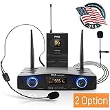 Compact UHF Wireless Microphone System - Pro Portable 1 Channel Desktop Digital Mic Receiver Set w/Belt-Pack Transmitter, Receiver, Headset and Lavalier Mics, XLR, for Home, PA - Pyle PDWM1988B