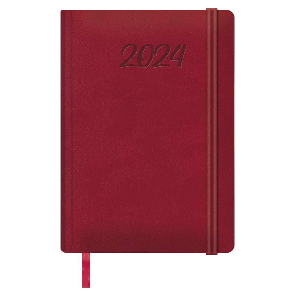 Dohe - Diary 2024 – Day Page – Size: 15 x 21 cm (A5) – 336 Pages – Stitched Binding – Hardcover – Burgundy – Manaos Model