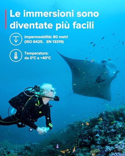 Dive EON CORE Orologio Subacqueo Digitale con Display Colori Facile Lettura, Impermeabile 80m, Computer Subacquei con Funzioni di Allarme, Cronometro, Meteo, Bussola, Batteria Ricaricabile
