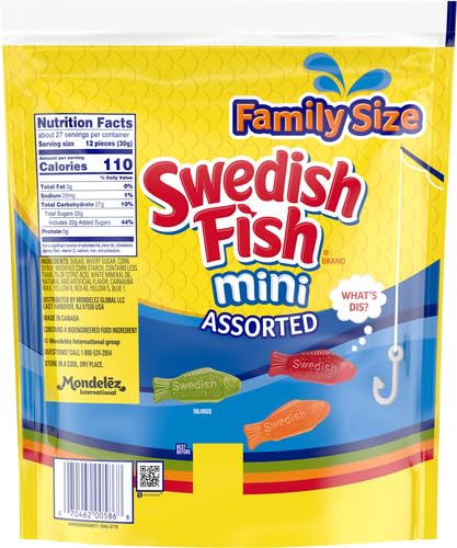 SWEDISH FISH ASSORTED MINI SOFT & CHEWY CANDY, HALLOWEEN CANDY, FAMILY SIZE, 1.8 LB BAG
