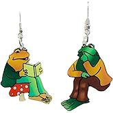 Frog Earrings For Women, Asymmetrical Think Animal Book Fun Unique Creative Animal Dangling Trendy Halloween Acrylic Gift Jewelry