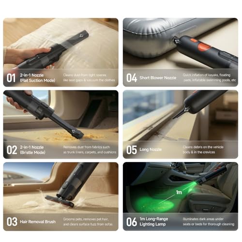 Deerma XC01 Portable Handheld Vacuum Cleaner, 7500Pa Powerful Suction Cordless Mini Vacuum, 6-in-1 Multifunctional for Car & Home, Type-C Fast Charge, with Green Light Dust Detection