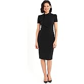Maggy London Women's Midi Short Sleeve Sheath with Neck Tie Career Office Work Wear
