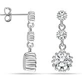 LeCalla 925 Sterling Silver CZ Earrings Lightweight Italian Design Cubic-Zirconia Studs Drop Dangle Earring for Women