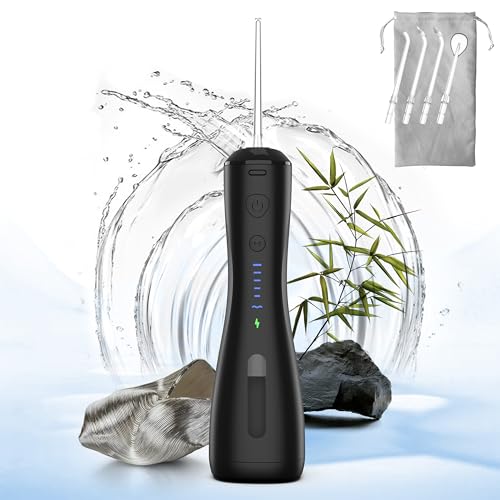 Water Flosser [Kabellos Tragbar] 6 Modi Und Ipx7 Wasserdicht Munddusche Water Zahnreiniger Zahnseide Pick, Wasserflosser Für Den Heimgebrauch Für Zahnspangen, Brücken/Zahnfleischpflege. (Schwarz)