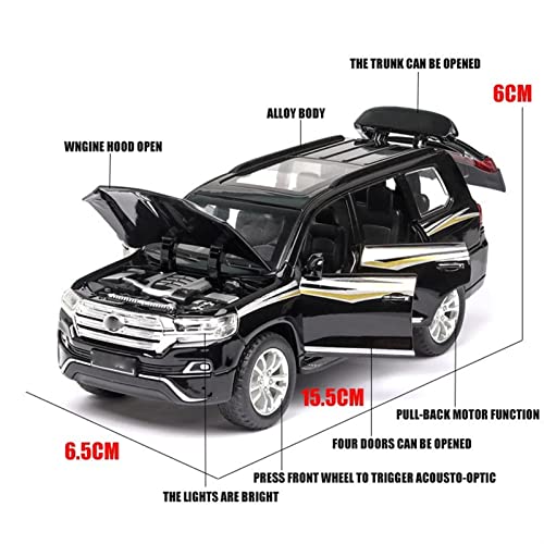 YBSM Diecast Car 1:32 For Toyota For Land-Cruiser SUV Cars Model Alloy Die Cast Sound And Light Pull Back Classic Luxury Vehicle Kids Toys Gift (Color : Black)