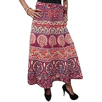 Mogul Interior Women's Cotton Wrap Skirt Vintage 70s Peacocks Maroon