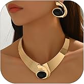 NOVYRA Chunky Gold Necklace Earring Set For Women Bohemian Oval Acrylic Earring Necklace Set Vintage Trendy Golden Necklaces Earring Jewelry Set For Women