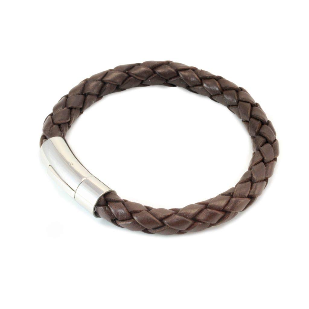 CMJ London Mens Chunky Leather Bracelet with Stainless Steel Trigger Clasp Dark Brown