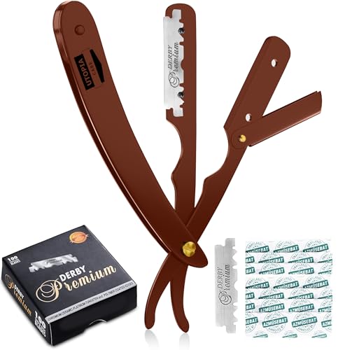 Utopia Care Professional Straight Razor for Men, Barber Straight Edge Razor Safety with 100 Pack Blades, Bronze