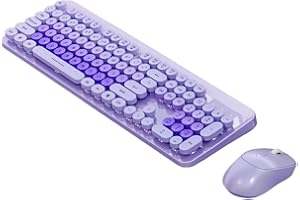 XUMIUZIY Wireless Keyboard and Mouse Combo, Cute Round Keycaps, 104 Keys Retro Typewriter Keyboard with 12 Multimedia Hotkeys