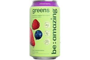 Be Amazing Greens Drink, Mixed Berry, Vitamin Drinks With 10 Organic Fruits and Vegetables, Coconut Water, Vitamin C, and Prebiotic Fiber, 25 Calories, Low Sugar, Vegan and Gluten Free, 8 Pack