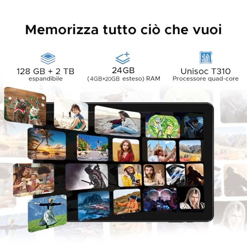 DOOGEETab T10W Android 16 Tablet 10 Pollici, 24 GB RAM + 128 GB ROM (2 TB TF), Tablet con Sim, batteria 8000 mAh, Android 4G LTE/WiFi 5, Doppia fotocamera, Bluetooth 5.0/OTG/Face ID/Type C, Blu