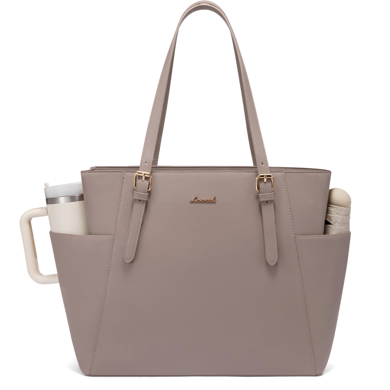 Photo 1 of LOVEVOOK Laptop Tote Bag for Women With Large Cup Holder, Leather Work Tote Bag for Women,15.6 Inch Professional Computer Briefcase Business Teacher Commuter Shoulder Bag,Office Travel Gift