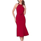 WOMLAYOUT Women's Sleeveless Halter Dress Formal Cocktail Evening Fishtail Bodycon Dresses