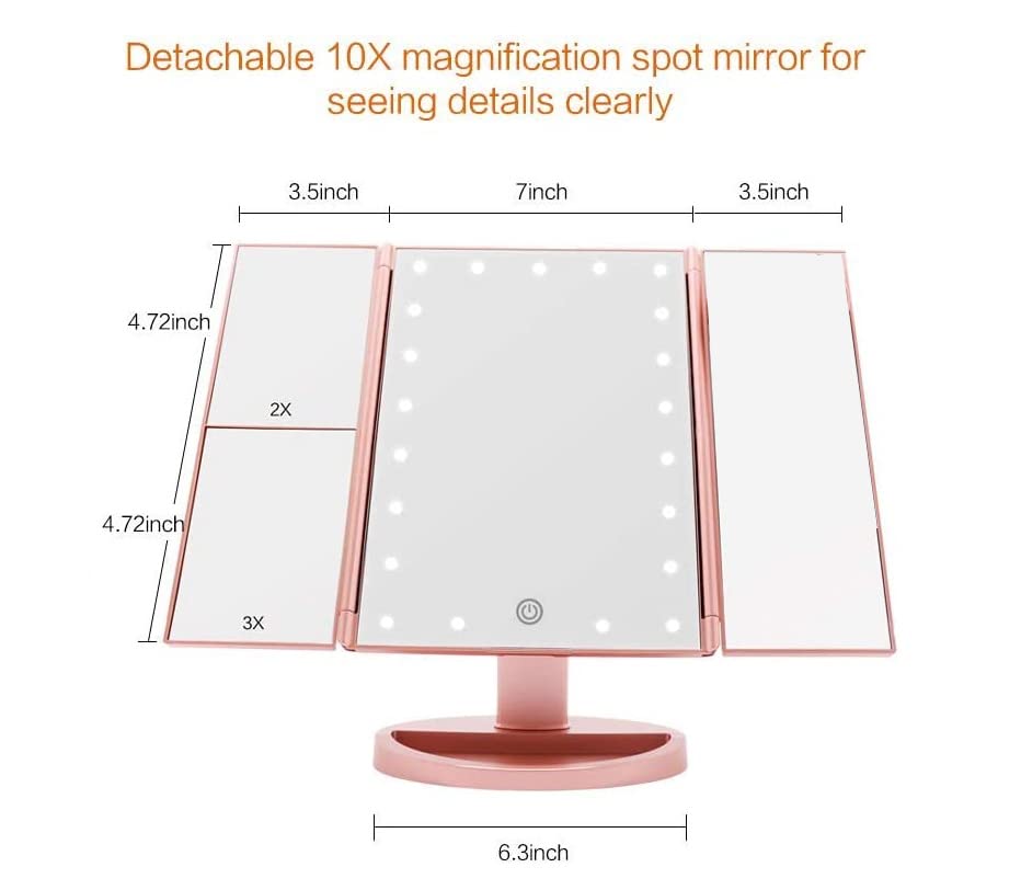 FUNTOUCH LED Lighted Makeup Vanity Mirror with 21 LED Lights, 10X/3X/2X