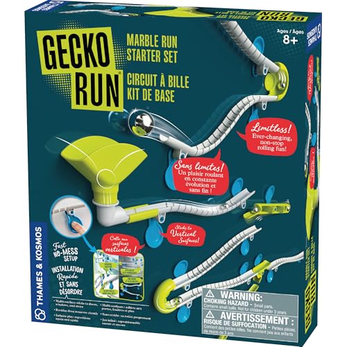 Gecko Run Marble Run Starter Set by Thames & Kosmos, Toy of The Year Winner - 63 Piece Vertical Marble Run, Flexible Tracks | Fast, No-Mess Setup | Hours of Creative Play | 2-Language Version, EN/FR
