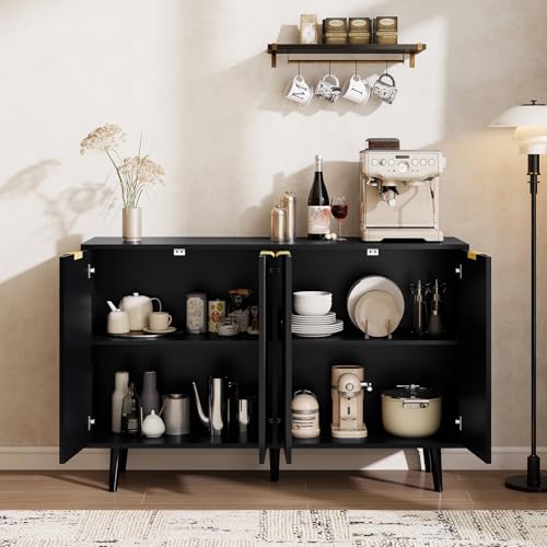 LYNCOHOME Fluted Buffet Cabinet, Sideboard Buffet Cabinet with Storage, Coffee Bar Kitchen Sideboard Cabinet for Living Room, Dining Room, Entryway, Black