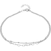 Vanbelle Sterling Silver Jewelry - Rhodium Plated with 925 Stamp - Interlinked Heart theme Anklet - handcrafted Double layered Chain Anklet for Women - 9" long + 1" extender