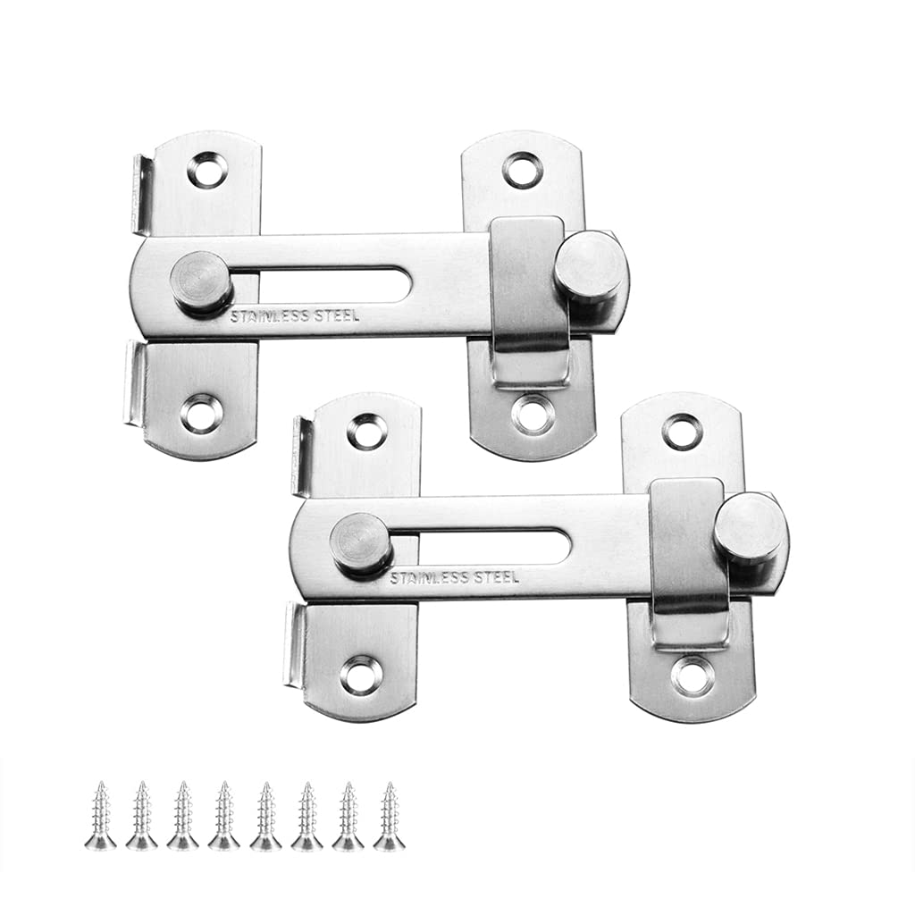 Lpraer 2 Pack 4 Inch Flip Latch Stainless Steel Gate Latches with Screws Bar Latch Safety Door Latch Bolt Lock for Gate Cabinet Fence Window (Silver)