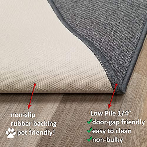 Kapaqua Solid Grey Runner Rug Non Slip Rubber Backed Pet Friendly 2x8