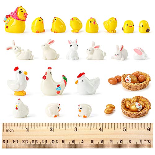 Shindel 35PCS Easter Mini Figurines, Mini Easter Bunny Chick, Garden Miniature Figurines Collection Playset for Easter Day