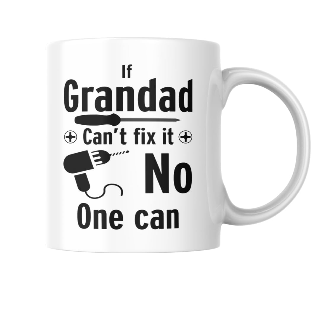 GrassVillage Funny Grandad Mug – If Grandad Can’t Fix It, No One Can – Gift from Grandchildren for Birthday, Christmas, Father’s Day, Secret Santa – Cute Novelty Present – 11oz Ceramic Coffee Cup