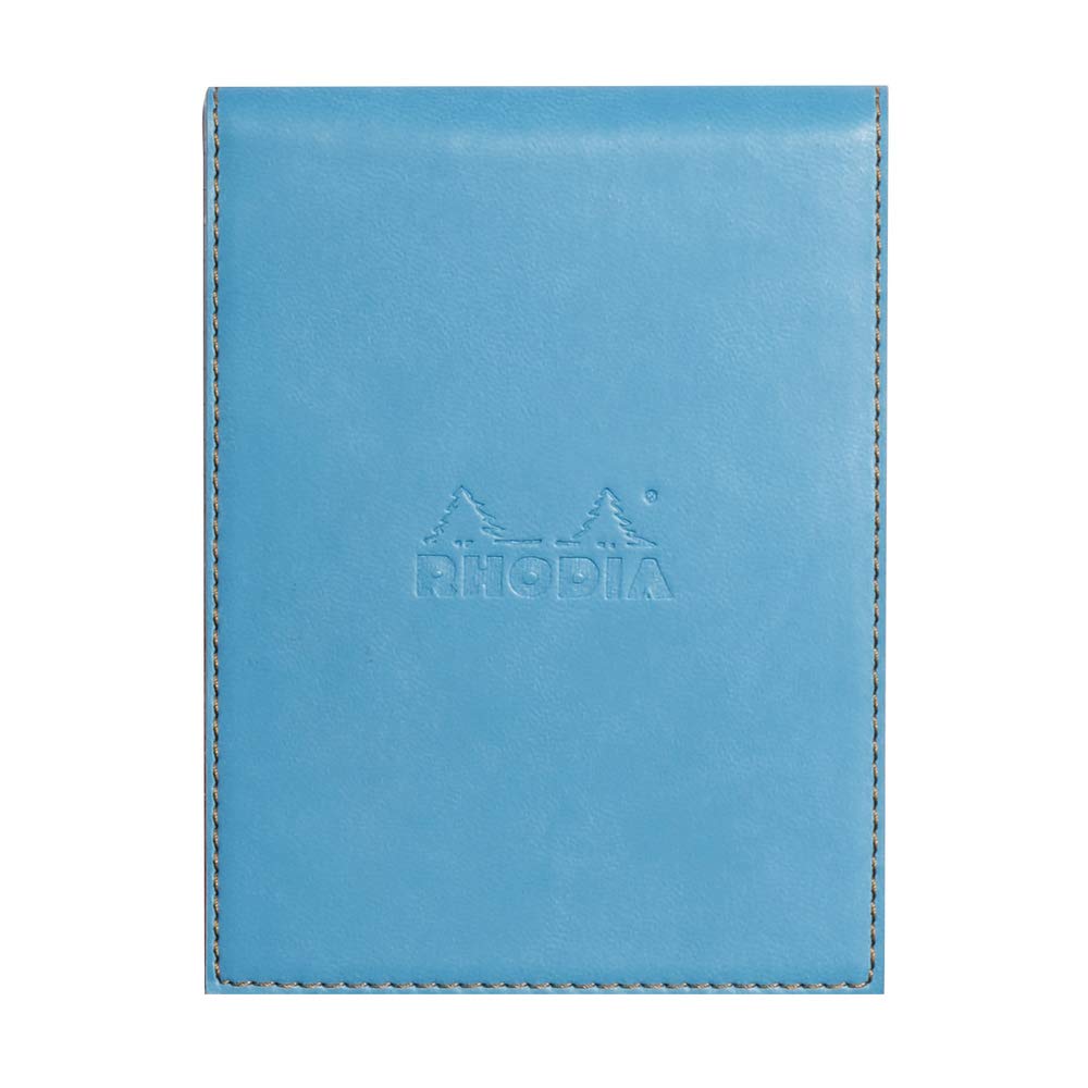 RHODIA 128207C - Clipboard Case + Stapled Notepad N°12 Turquoise - 8.5x12 cm - Lined - 80 Detachable Sheets - 80G White Clairefontaine Paper - Pencil Holder - Faux Leather - Rhodiarama Collection