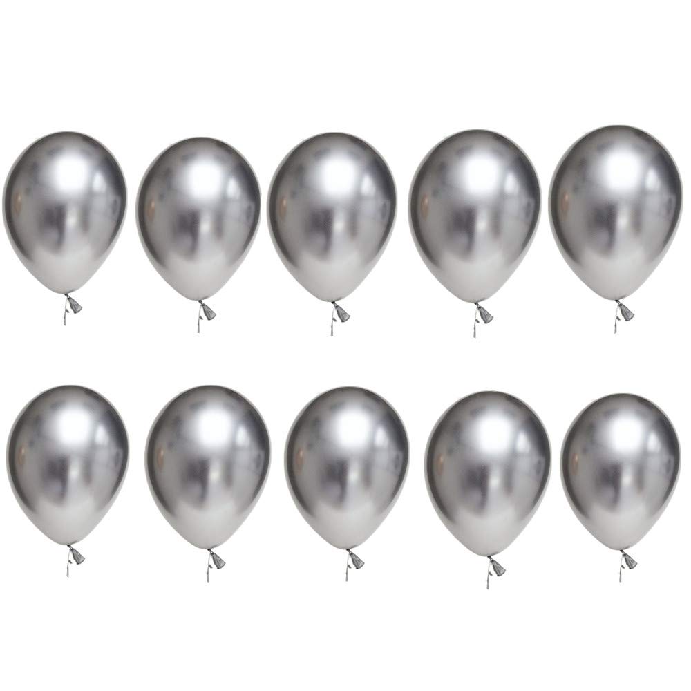 TRIXES Pack of 10 Metallic Latex Balloons – 12inch –Chrome Effect – for Christmas Birthday Wedding and Special Occasions- Party Decoration- Colour Silver