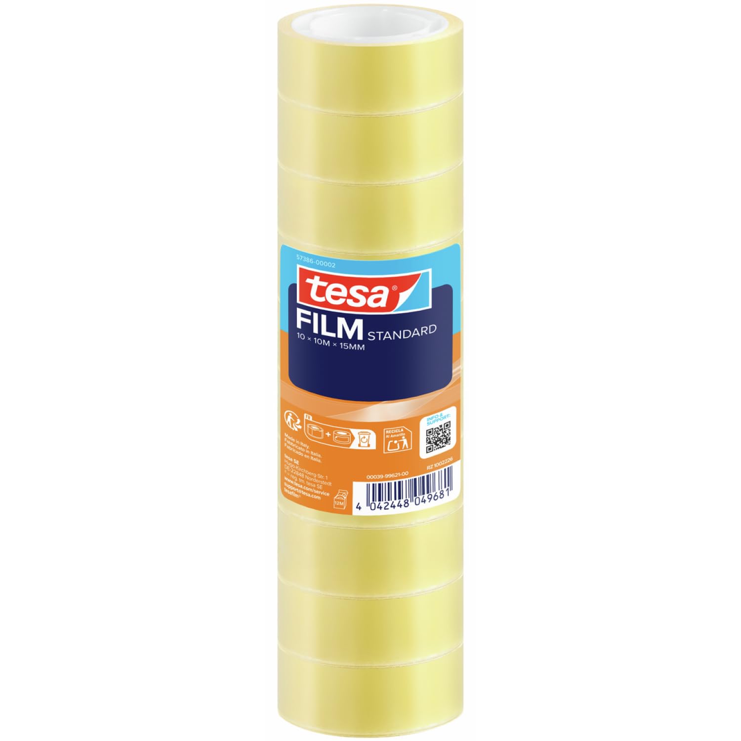 tesa tesafilm standard - Transparentes Multifunktions-Klebeband für Heim- Schul- und Büroanwendungen - 10 m x 15 mm - 10er Pack