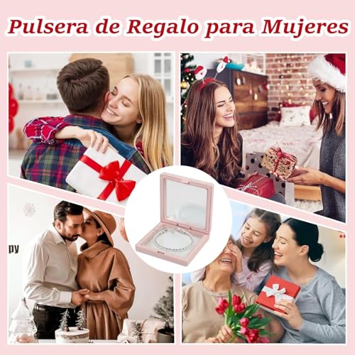 Pulsera de Plata 925 para Mujer, Pulseras Elegante Brazalete Ajustable, Joyeria Accesorios para Mujeres, Regalos Cumpleaños Aniversarios para Mamá, Novia, Esposa, Amiga