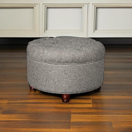 Homepop Home Decor | Button Tufted Woven Round Storage Ottoman | Ottoman with Storage for Living Room & Bedroom (Dark Gray) - Image 5