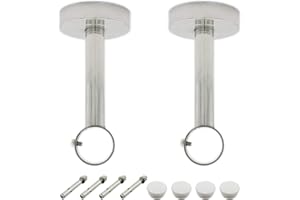 2 Pack Ceiling Mount Bracket, Stainless Steel Wardrobe Pipe Bracket Rod Holder Ceiling Holder, ULIFESTAR Shower Curtain Closet Wardrobe Rod Lever Support Pipe Flange Socket (D*H)33*200mm/1.3*8''