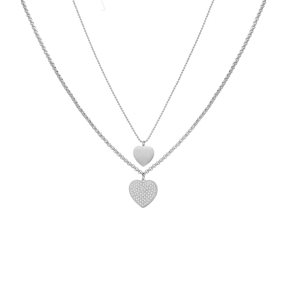 Anti-Allergy Stainless Steel Double-Layer Choker Necklace Love Pendant with Sparkling Crystal Rose Gold Silver Necklace Fashion Jewelry for Women's Birthday Valentine's Day Gift