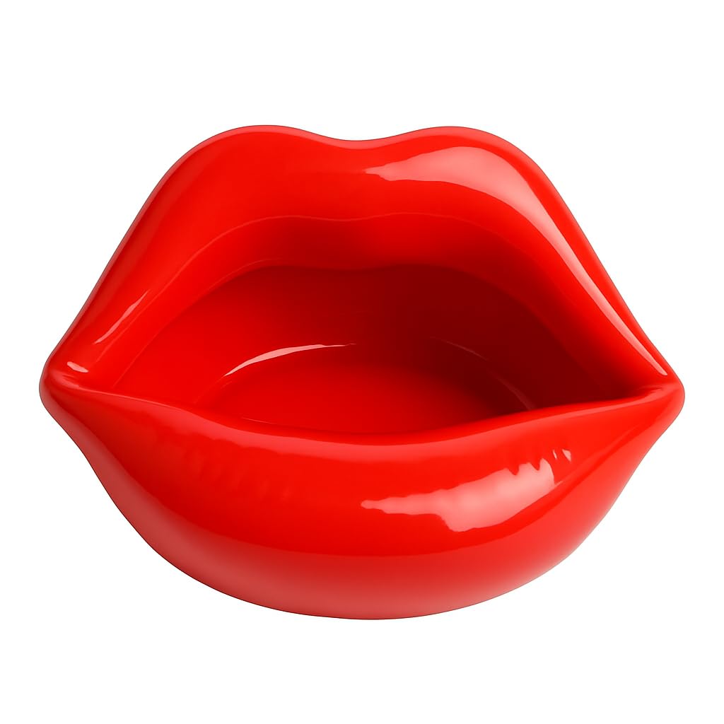 Red Lips Ceramic Bowl – Pop Art Style Decorative Dish, Candy Holder, Ashtray, Mini Planter – Glossy Red Lip-Shaped Trinket Tray for Home, Office, Living Room Décor