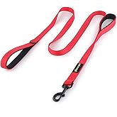 Plutus Pet Double Handle Dog Leash, 6ft, Padded, Heavy Duty, Reflective, Red, 2 Handle Leads