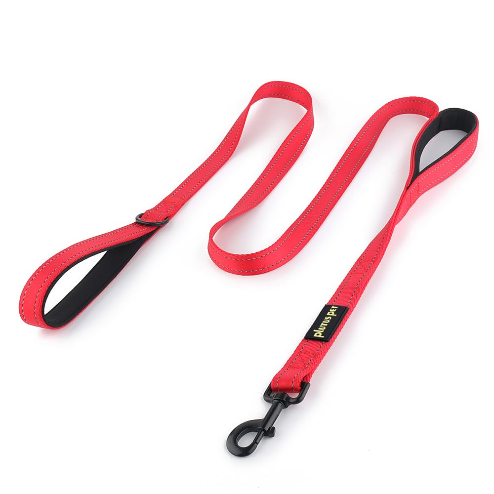 Pioneer Petcore Dog Lead 6ft Long,Traffic Padded Two Handle,Heavy Duty,Reflective Double Handles Lead for Control Safety Training,Leads for Large Dogs or Medium Dogs,Dual Handles Leashes(Red)