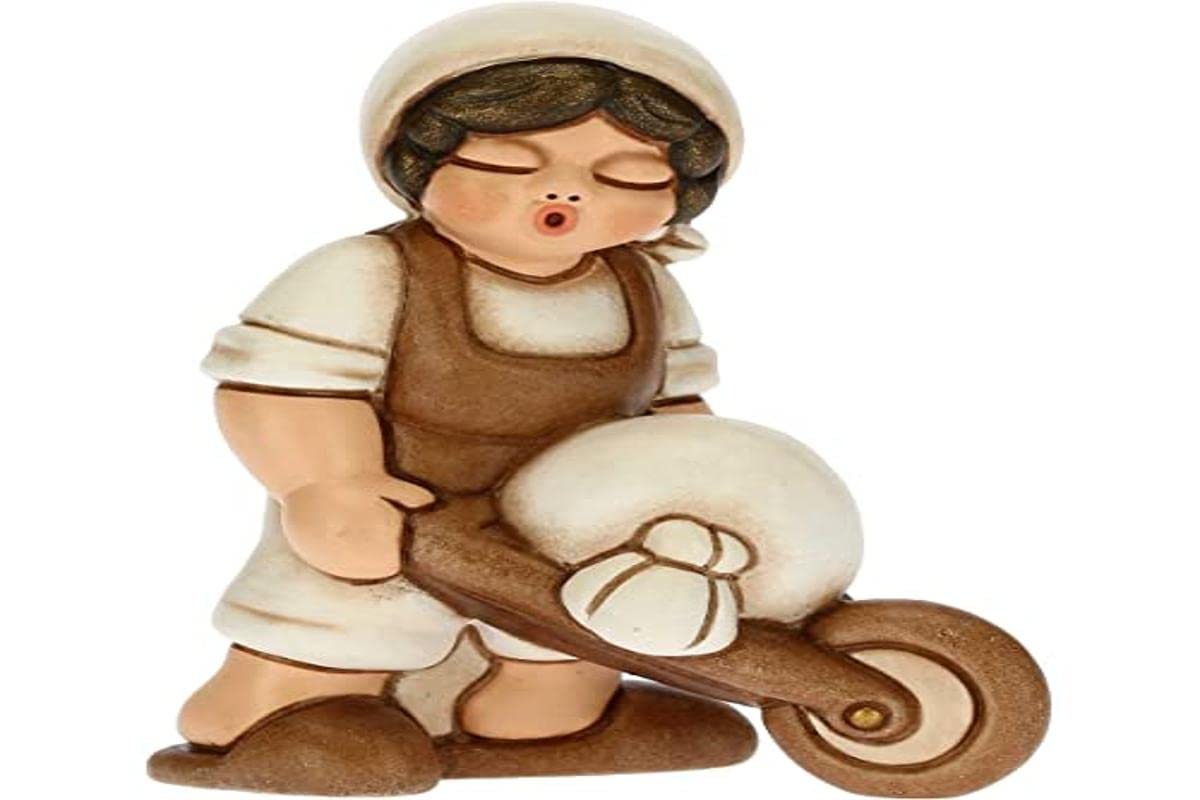 THUN - Man Nativity Figure with Wheelbarrow - Christmas Home Decorations - Classic Nativity Line, White Variant - Ceramic - 6 x 4 x 8 h cm