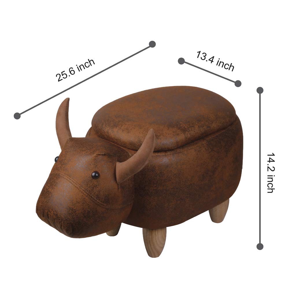 GIA El Toro Bull Kids Ottoman Stool with Storage, Foot Stand and Wooden Legs, Brown
