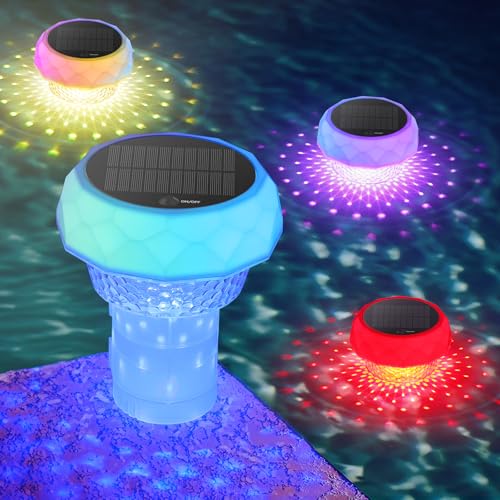 DoXtreme Solar Submersible Led Pool Lights with RGB Colour Changing, Solar Pool Light RF Remote Control with Cleaning Container, Submersible Pool Light Decoration for Garden and Pools
