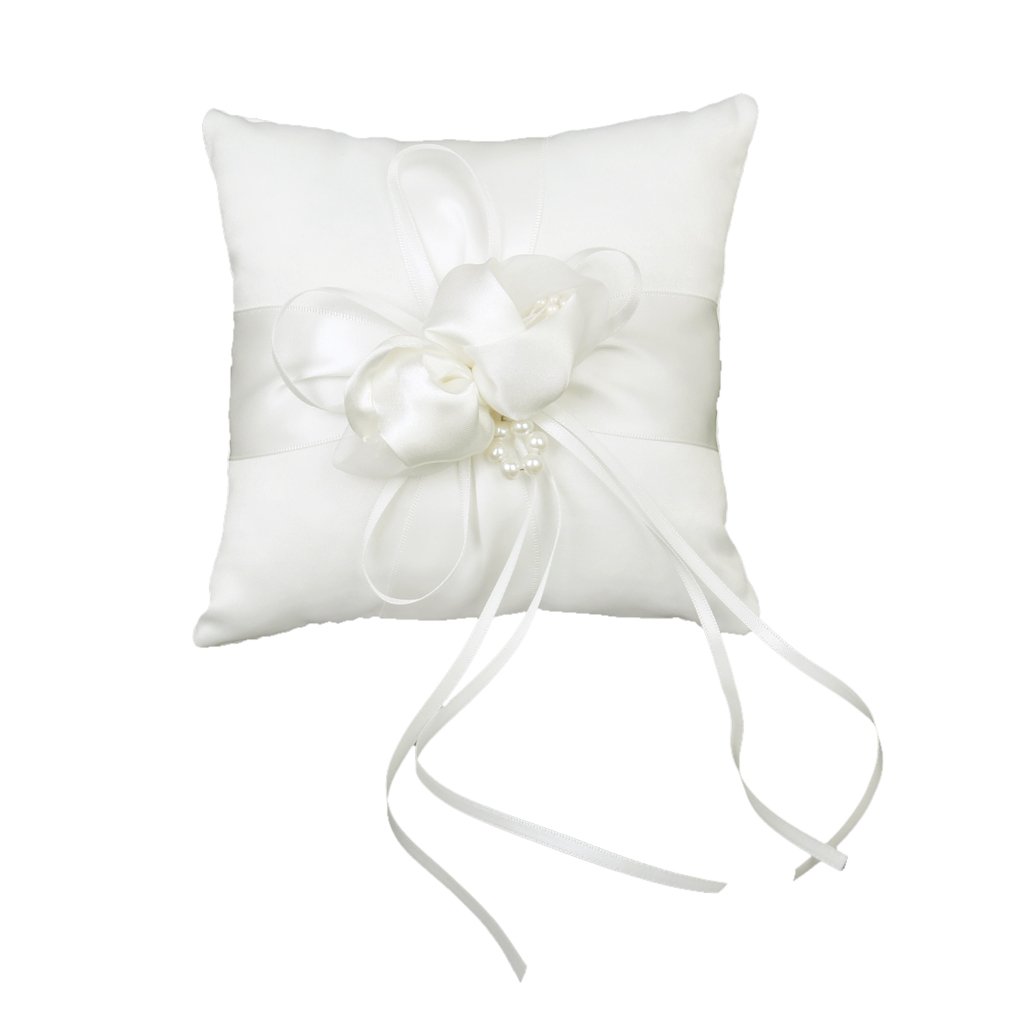 Lovely Bud Wedding Pocket Ring Pillow Cushion Bearer 15 x 15cm, Beige, Square, (r32r2)
