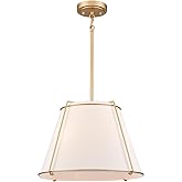 AXILAND Cone Pendant Light Fixture with Metal Lantern Fabric Drum Shade 16" White and Gold Chandeliers for Kitchen Dining Roo