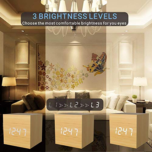 MICARSKY Wooden Digital Alarm Clock Cube Little Clock, LED